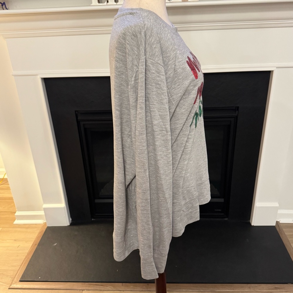 Holiday Time “Merry Merry Bright” Gray Holiday Tunic Top | Size XXL / 2X (20) - Picture 6 of 10